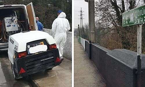 fussball-graffiti-bei-weinzoedlbruecke-werden-entfernt,-polizei-kontrolliert fussball-graffiti-bei-weinzoedlbruecke-werden-entfernt,-polizei-kontrolliert